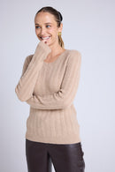 Pull Col Rond Torsades Milena - Beige Crème