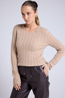 Pull Col Rond Torsades Milena - Beige Crème