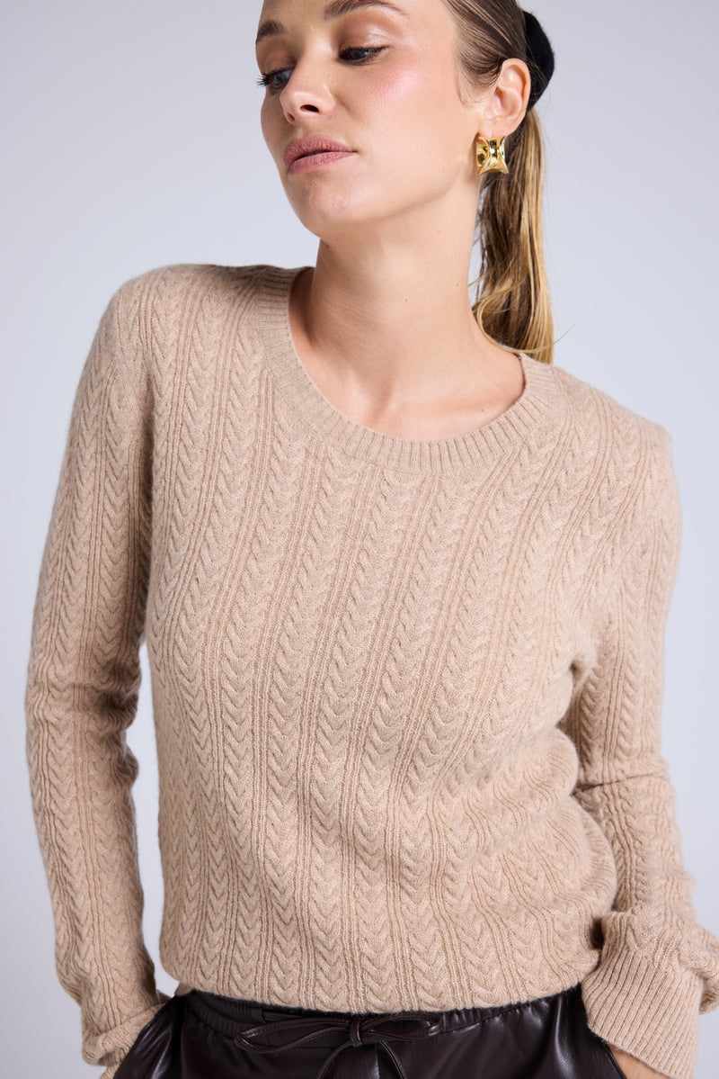 Pull Col Rond Torsades Milena - Beige Crème