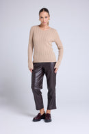 Pull Col Rond Torsades Milena - Beige Crème