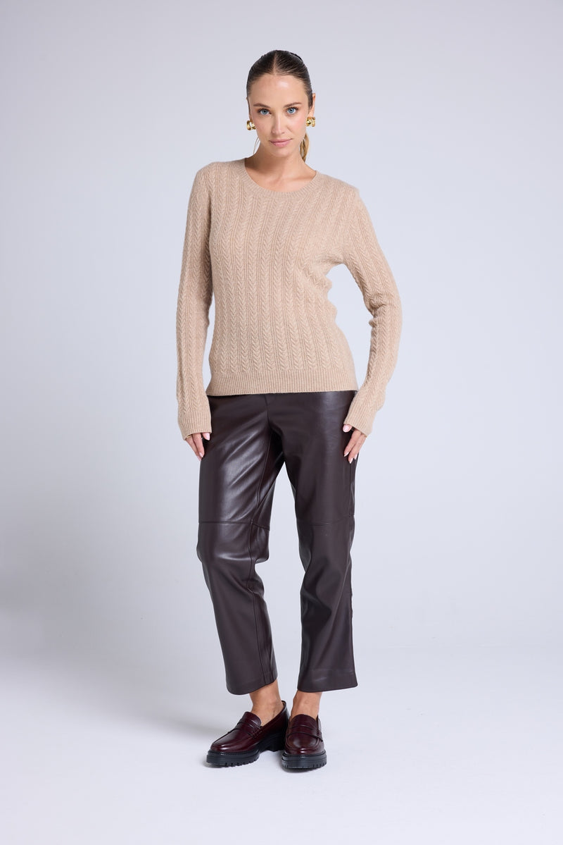 Pull Col Rond Torsades Milena - Beige Crème