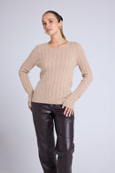 Pull Col Rond Torsades Milena - Beige Crème