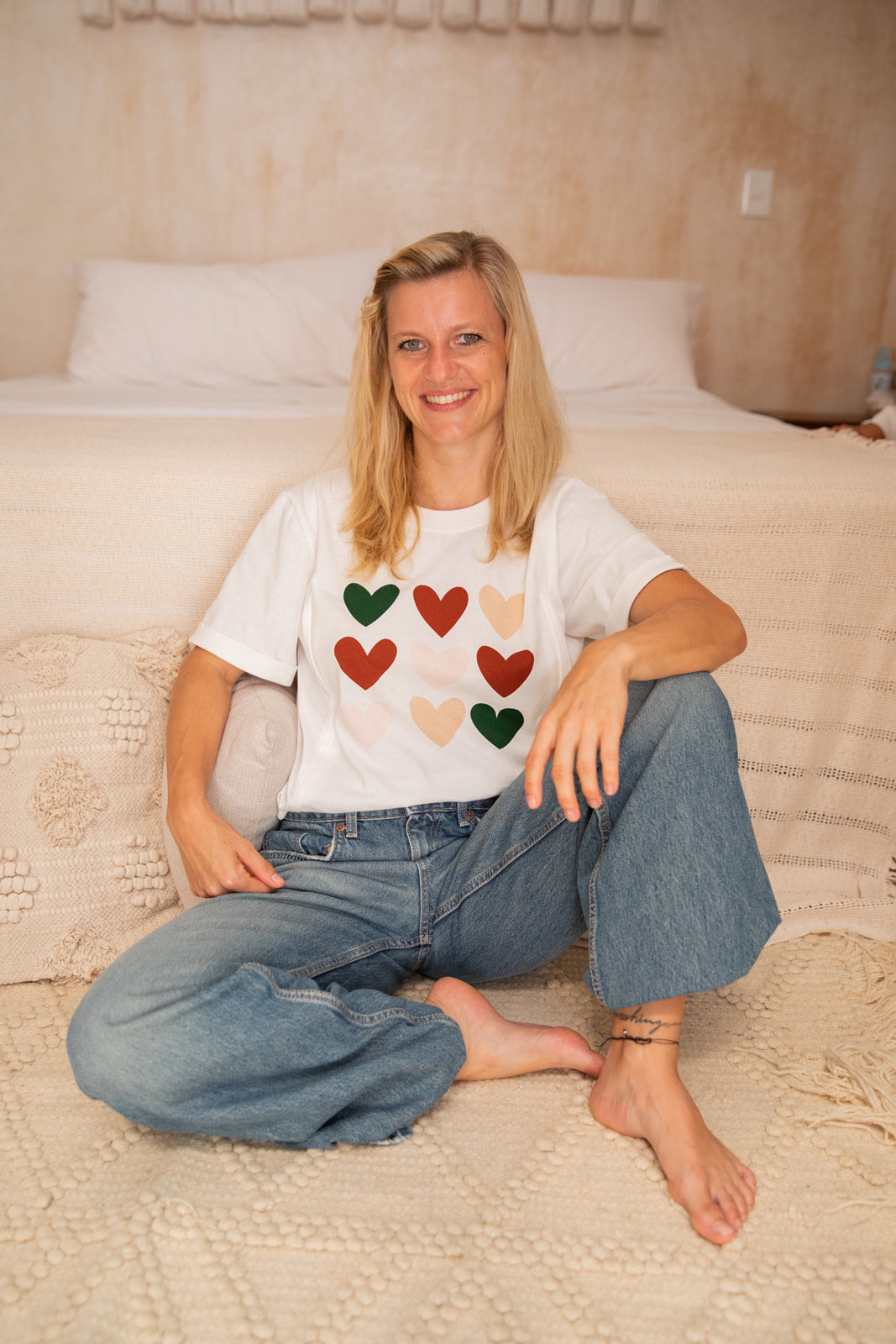 T-Shirt D'Allaitement Coeurs Marron