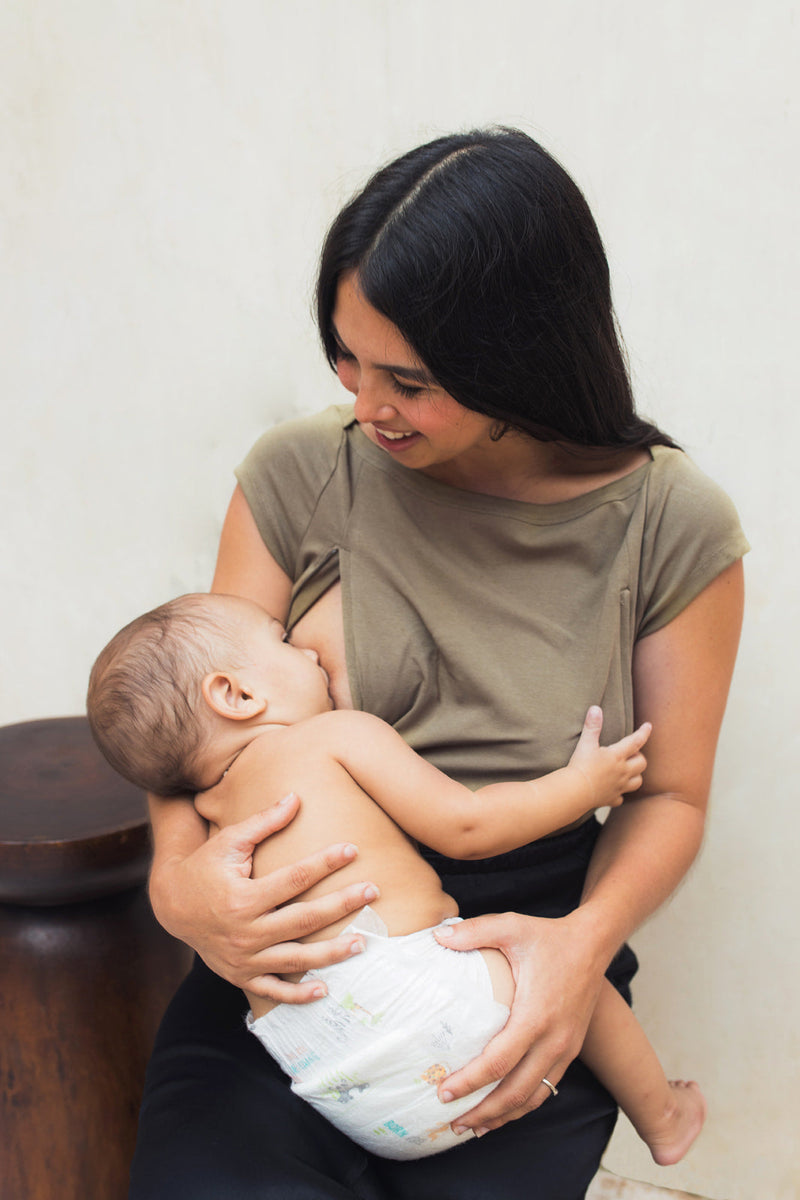 T-Shirt D'Allaitement Kaki - Femme