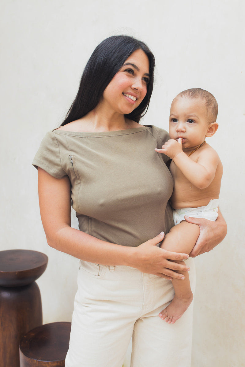 T-Shirt D'Allaitement Kaki - Femme