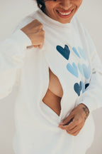 Sweat-Shirt D'Allaitement Coeurs Bleu