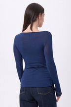 Milo Lace V-Neck T-Shirt - Navy Blue - Women