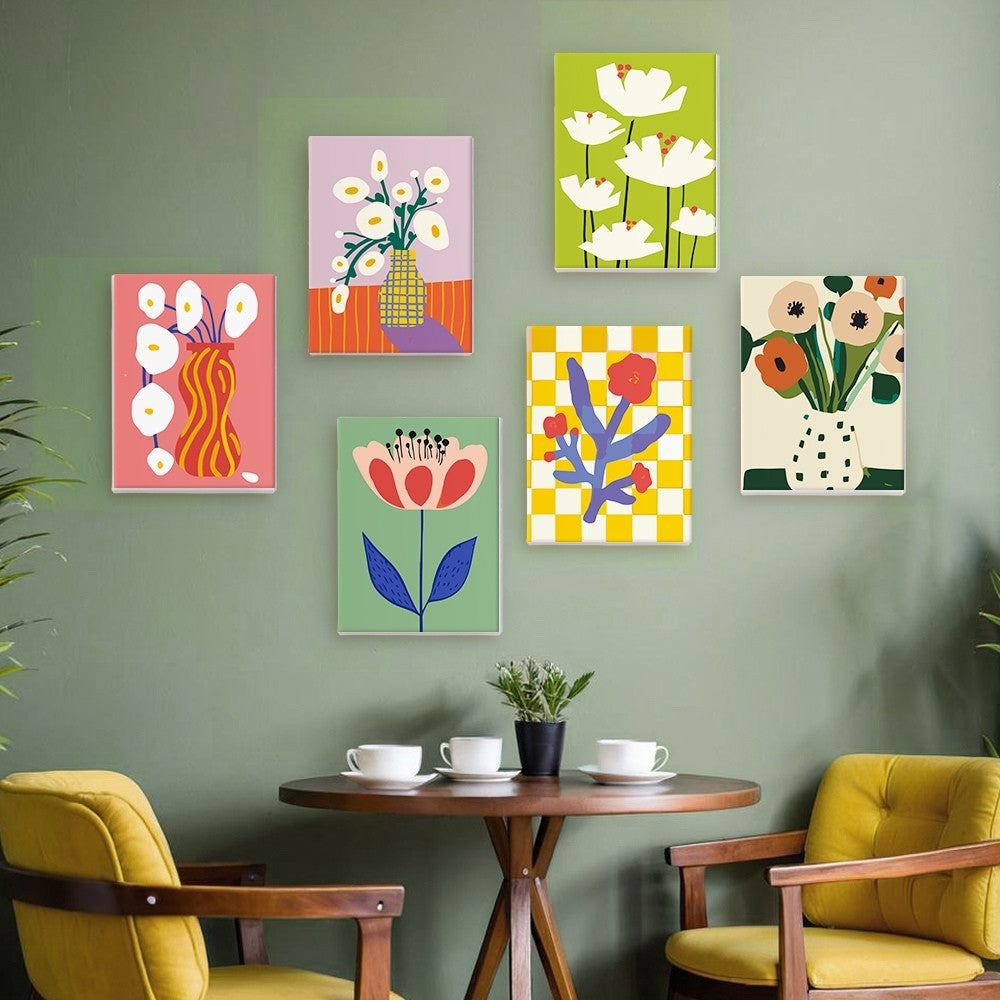 Mini Peinture Par Numéros 15X20Cm (6 Pièces) - Vases Floraux Abstraits