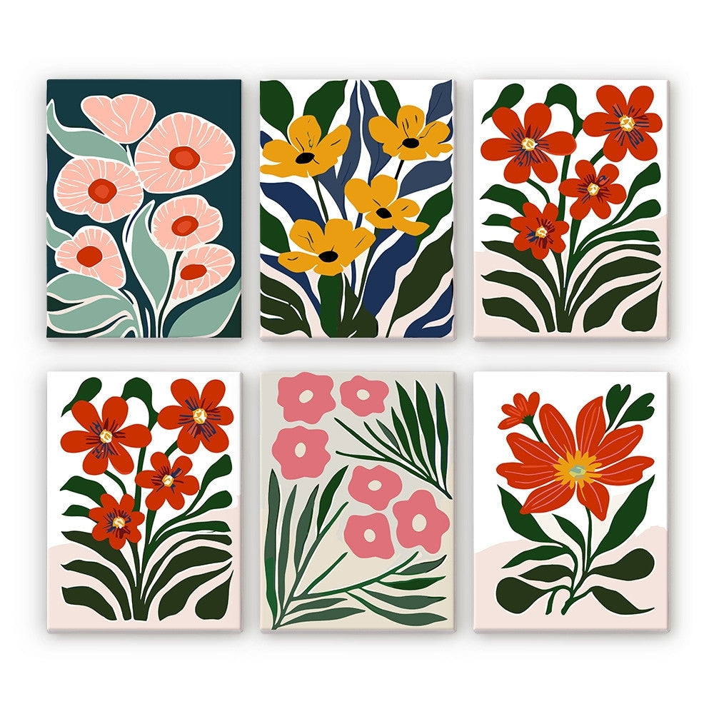 Mini Peinture Par Numéros 15X20Cm (6 Pièces) - Motifs Floraux Colorés