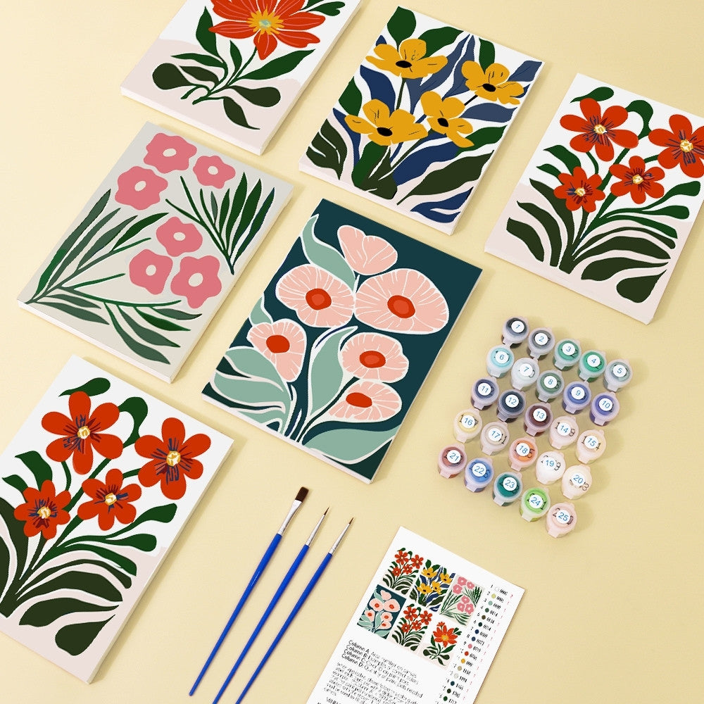 Mini Peinture Par Numéros 15X20Cm (6 Pièces) - Motifs Floraux Colorés