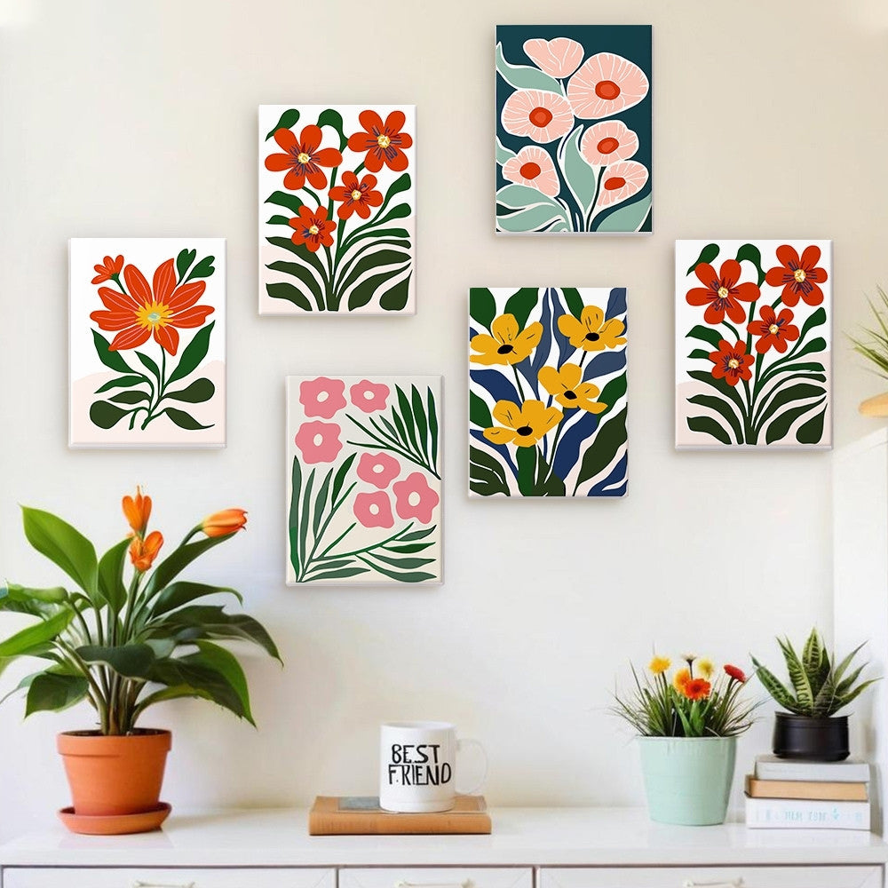 Mini Peinture Par Numéros 15X20Cm (6 Pièces) - Motifs Floraux Colorés