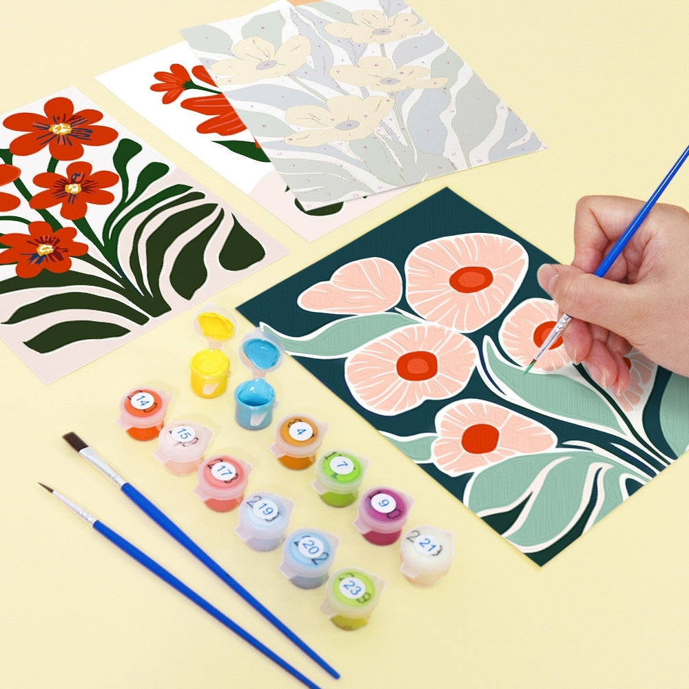Mini Peinture Par Numéros 15X20Cm (6 Pièces) - Motifs Floraux Colorés
