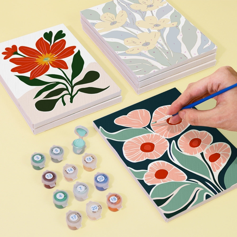 Mini Peinture Par Numéros 15X20Cm (6 Pièces) - Motifs Floraux Colorés