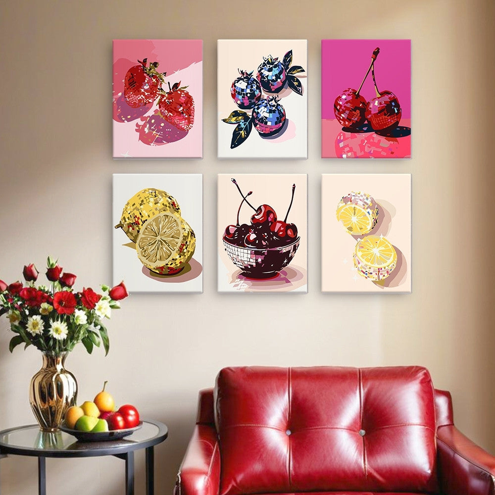 Mini Peinture Par Numéros 15X20Cm (6 Pièces) - Fruits Disco