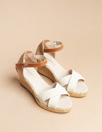 Espadrilles Mi-Talon Minorque Bride - Toile Crème - Femme