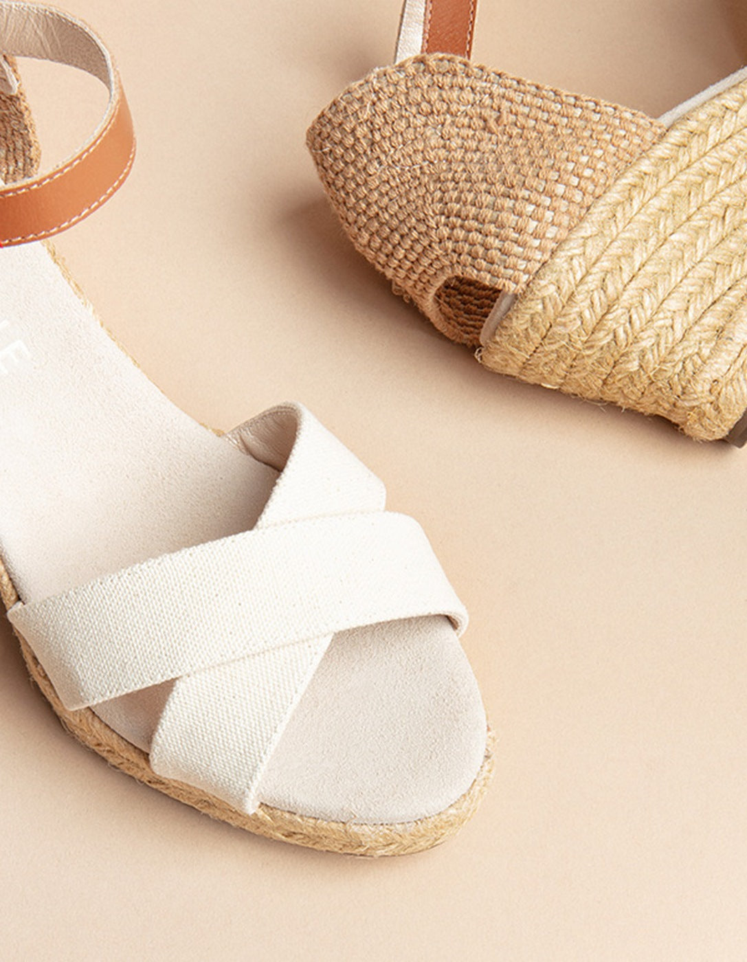 Espadrilles Mi-Talon Minorque Bride - Toile Crème - Femme