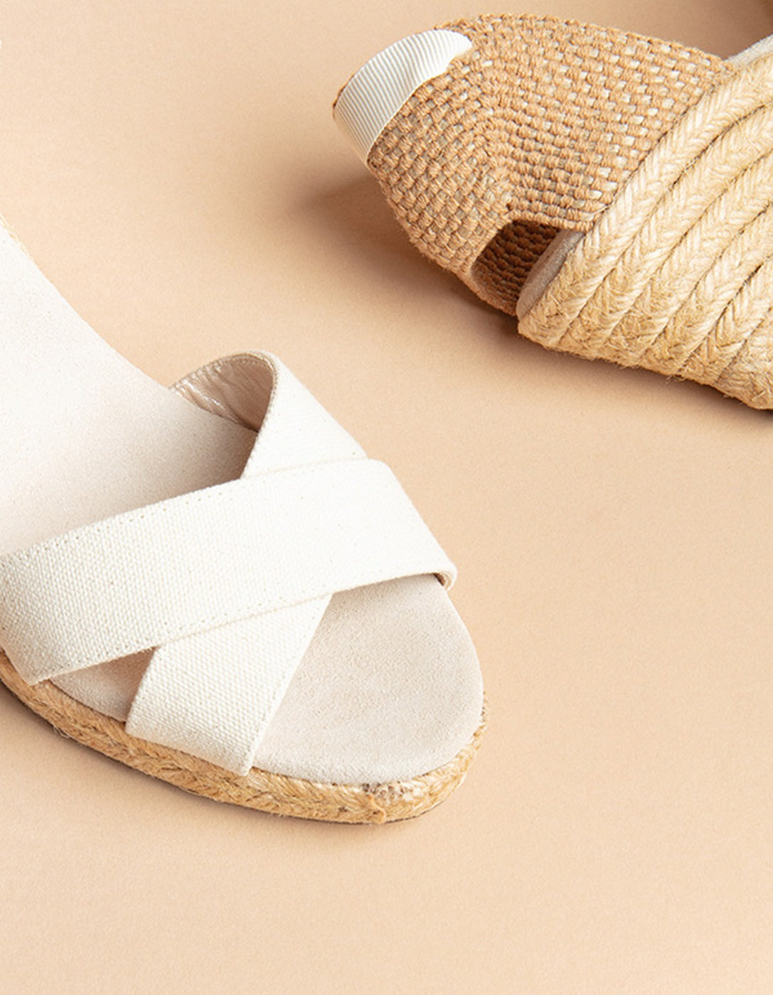 Alpargatas Tacón Medio Cinta Menorca - Lona Crema - Mujer