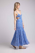 Robe Longue Bretelles - Fleurs Bleues