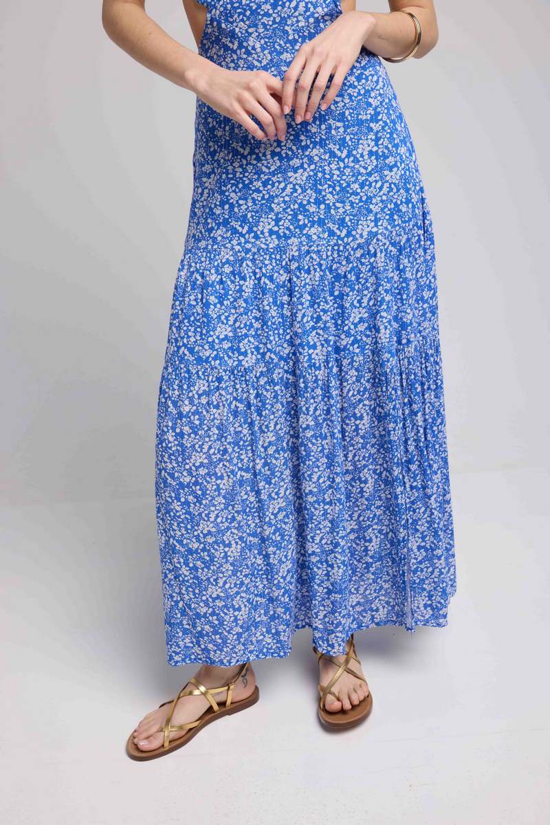 Robe Longue Bretelles - Fleurs Bleues