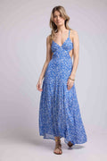 Robe Longue Bretelles - Fleurs Bleues