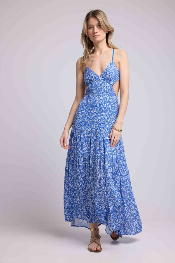 Vestido Largo de Tirantes - Flores Azules