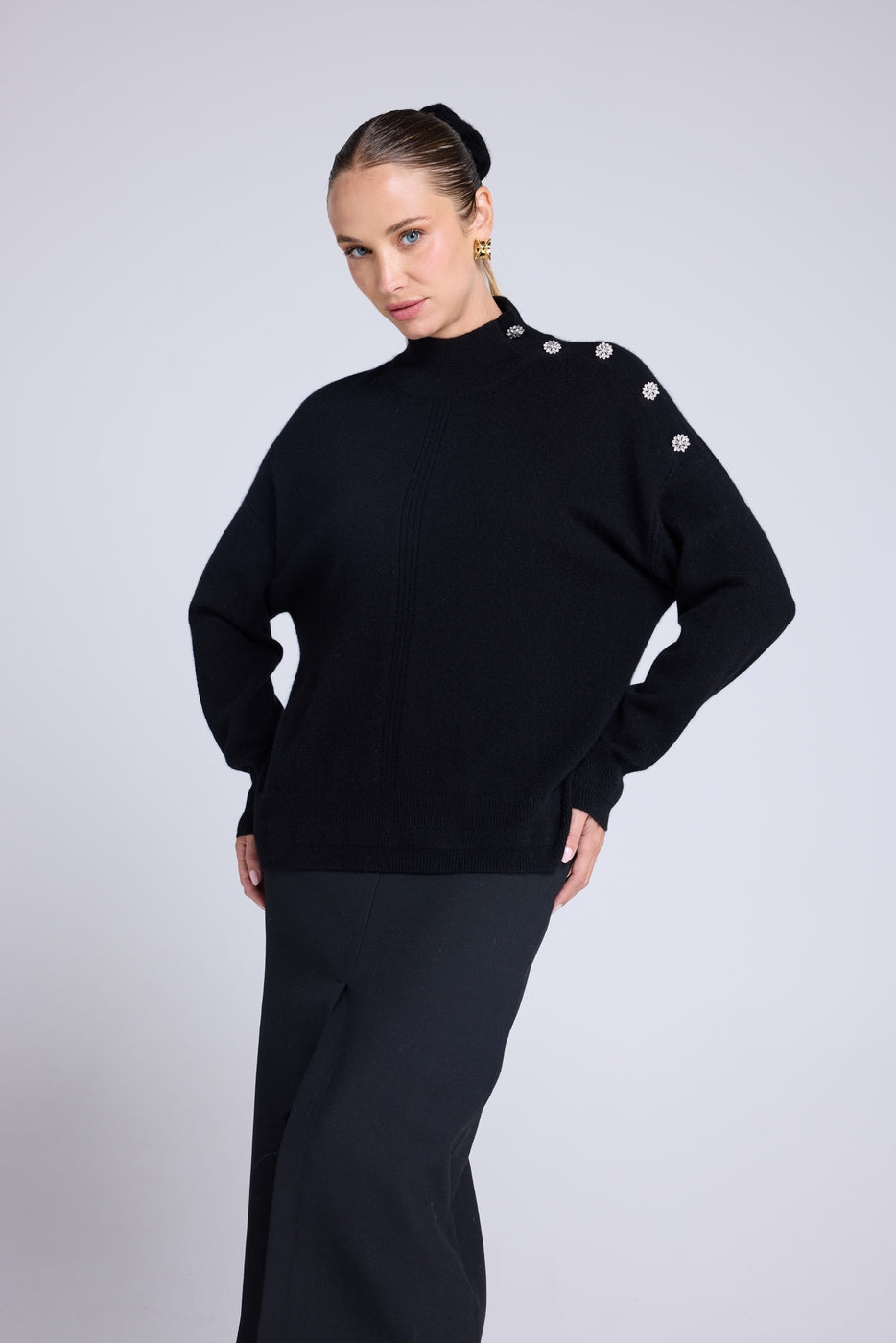 Pull Col Montant A Bijoux Miranda - Noir - Femme