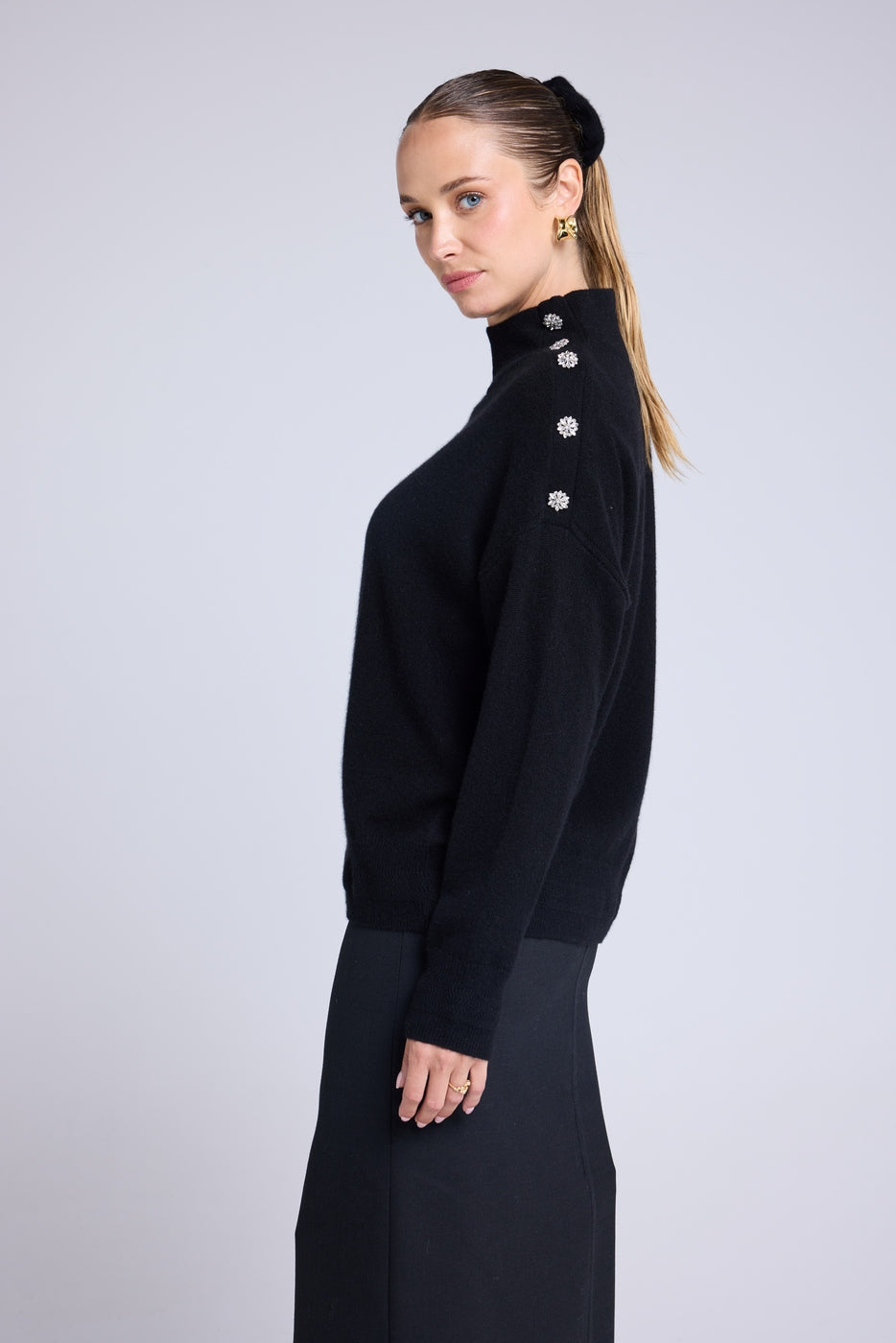 Pull Col Montant A Bijoux Miranda - Noir - Femme