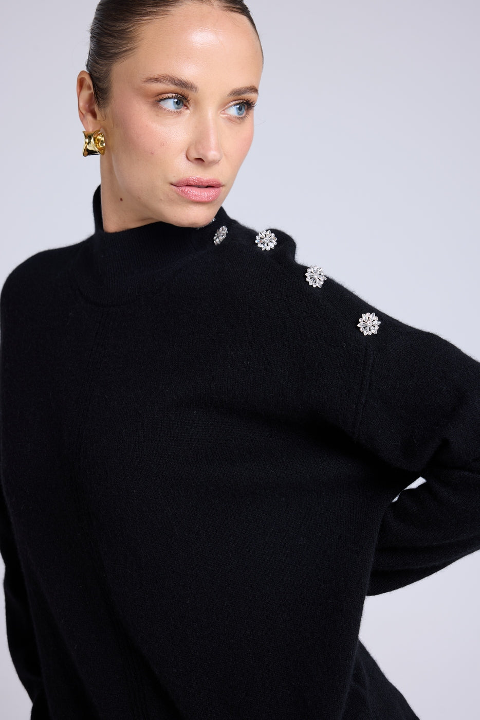 Pull Col Montant A Bijoux Miranda - Noir - Femme