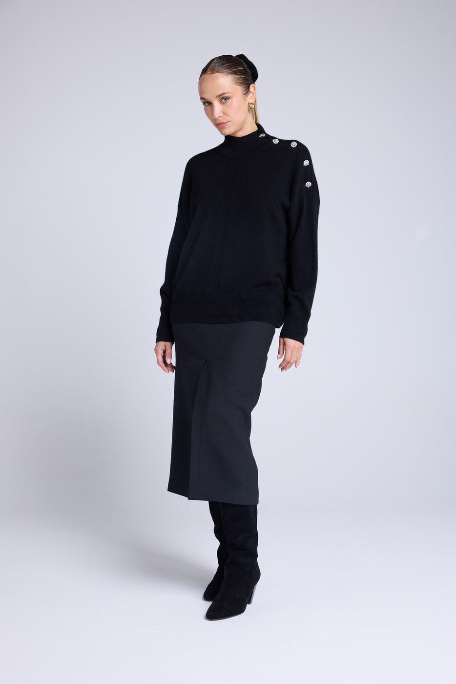 Pull Col Montant A Bijoux Miranda - Noir - Femme