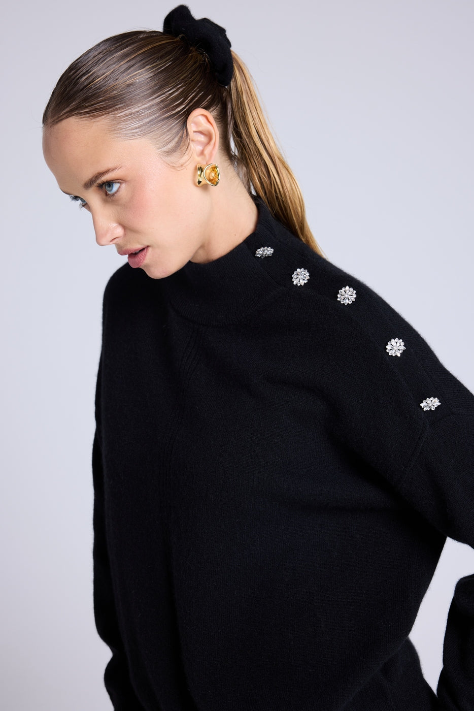 Pull Col Montant A Bijoux Miranda - Noir - Femme