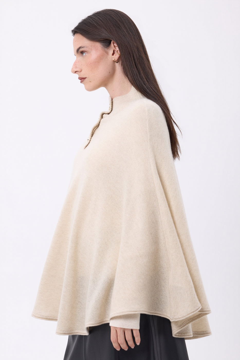 Miranda Poncho Cape with Gold-Tone Buttons - Cream Beige - Women
