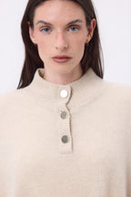 Miranda Poncho Cape with Gold-Tone Buttons - Cream Beige - Women