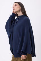 Poncho Cape Boutons Dores Miranda - Bleu Marine - Femme
