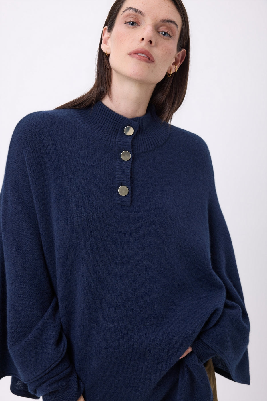 Poncho Cape Boutons Dores Miranda - Bleu Marine - Femme