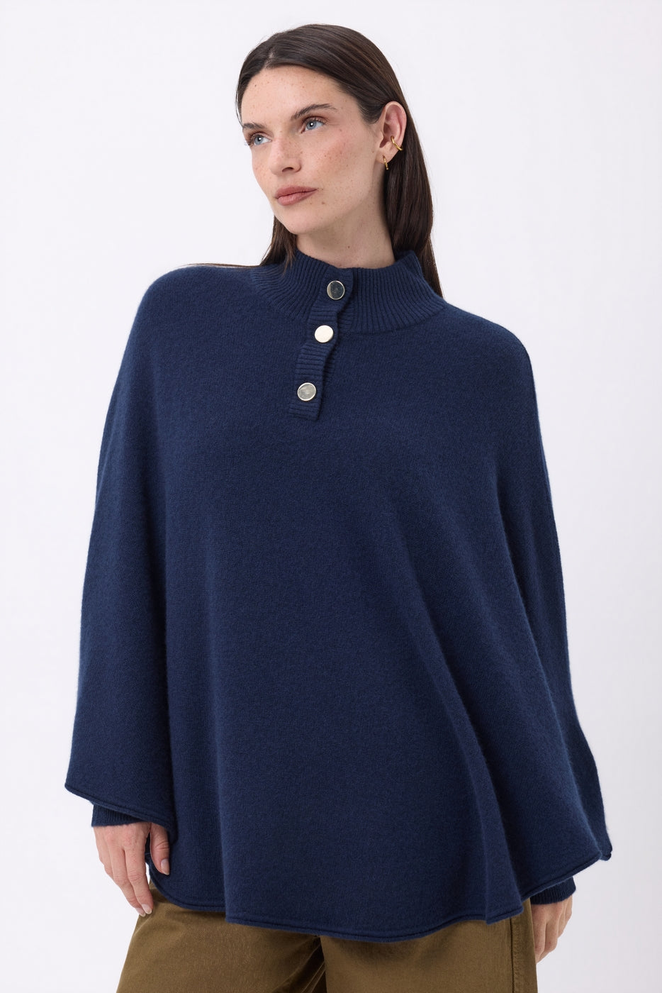 Poncho Cape Boutons Dores Miranda - Bleu Marine - Femme