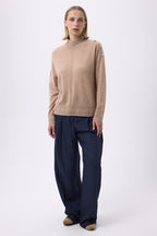 Miranda Rullekravebluse Med Smykkeknapper - Cremebeige - Dame