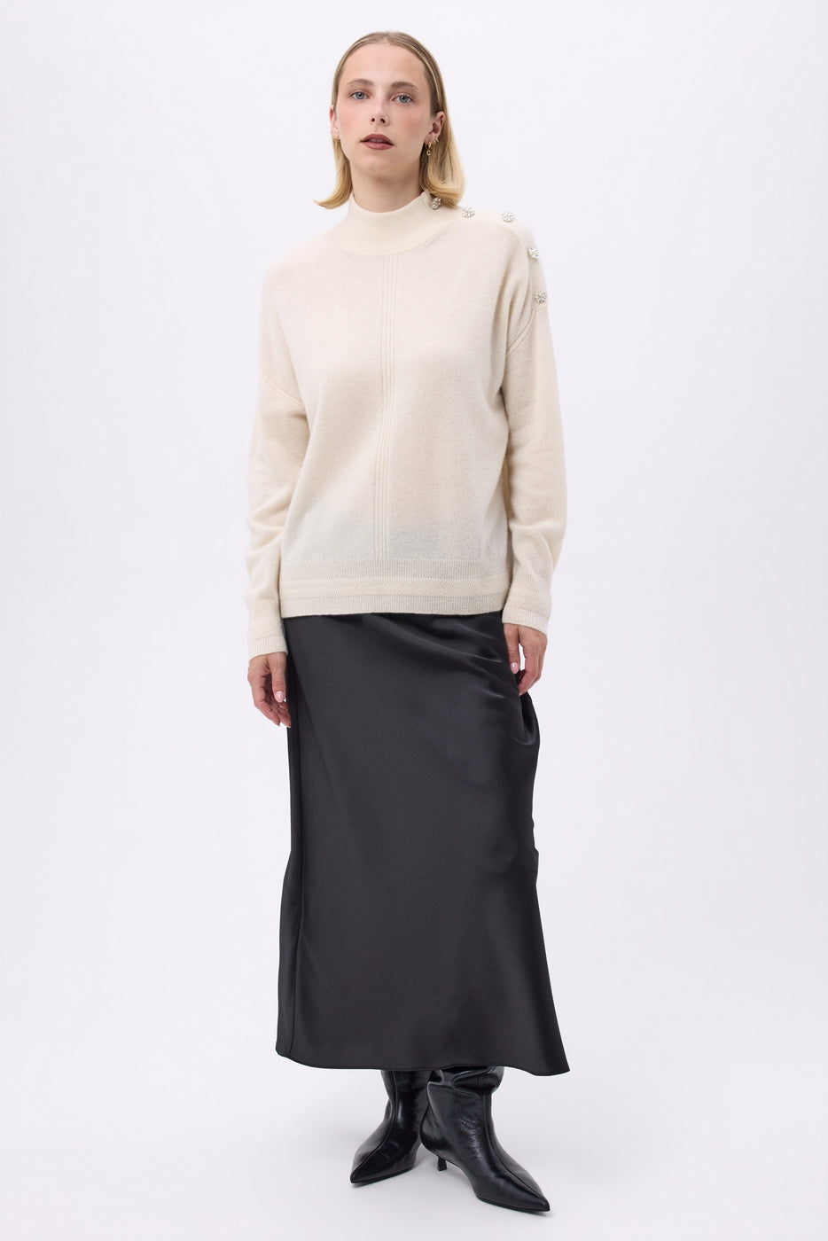Pull Col Montant A Bijoux Miranda - Blanc - Femme