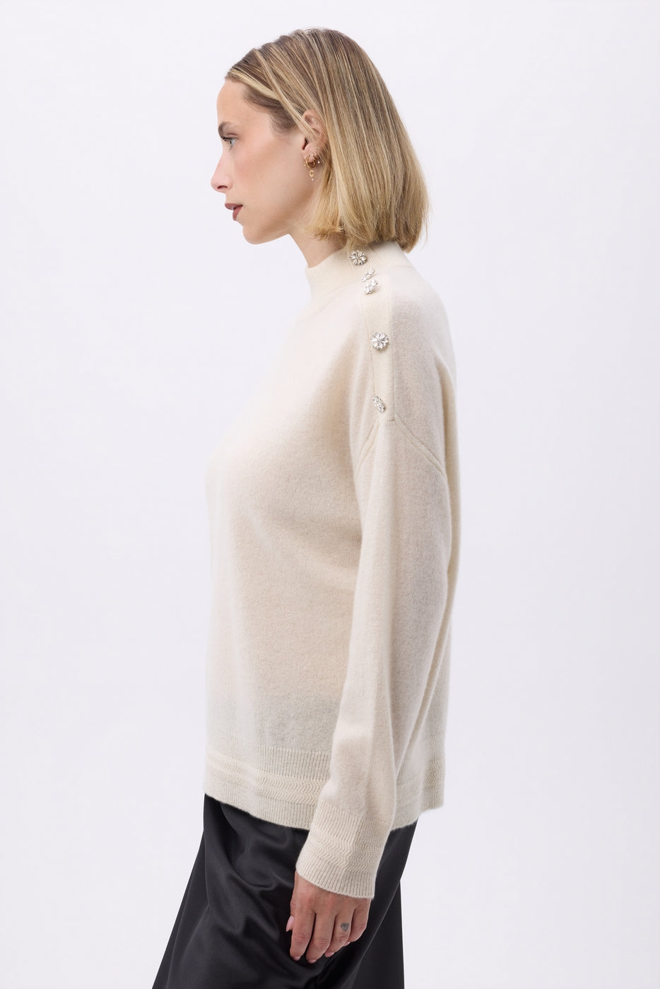 Pull Col Montant A Bijoux Miranda - Blanc - Femme
