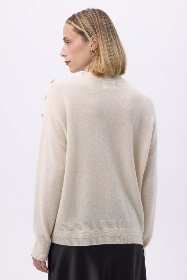 Miranda Embellished High-Neck Jumper - White - Women