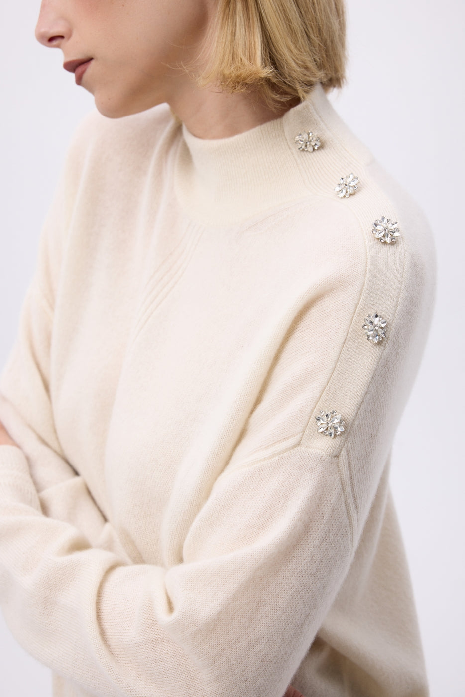 Pull Col Montant A Bijoux Miranda - Blanc - Femme