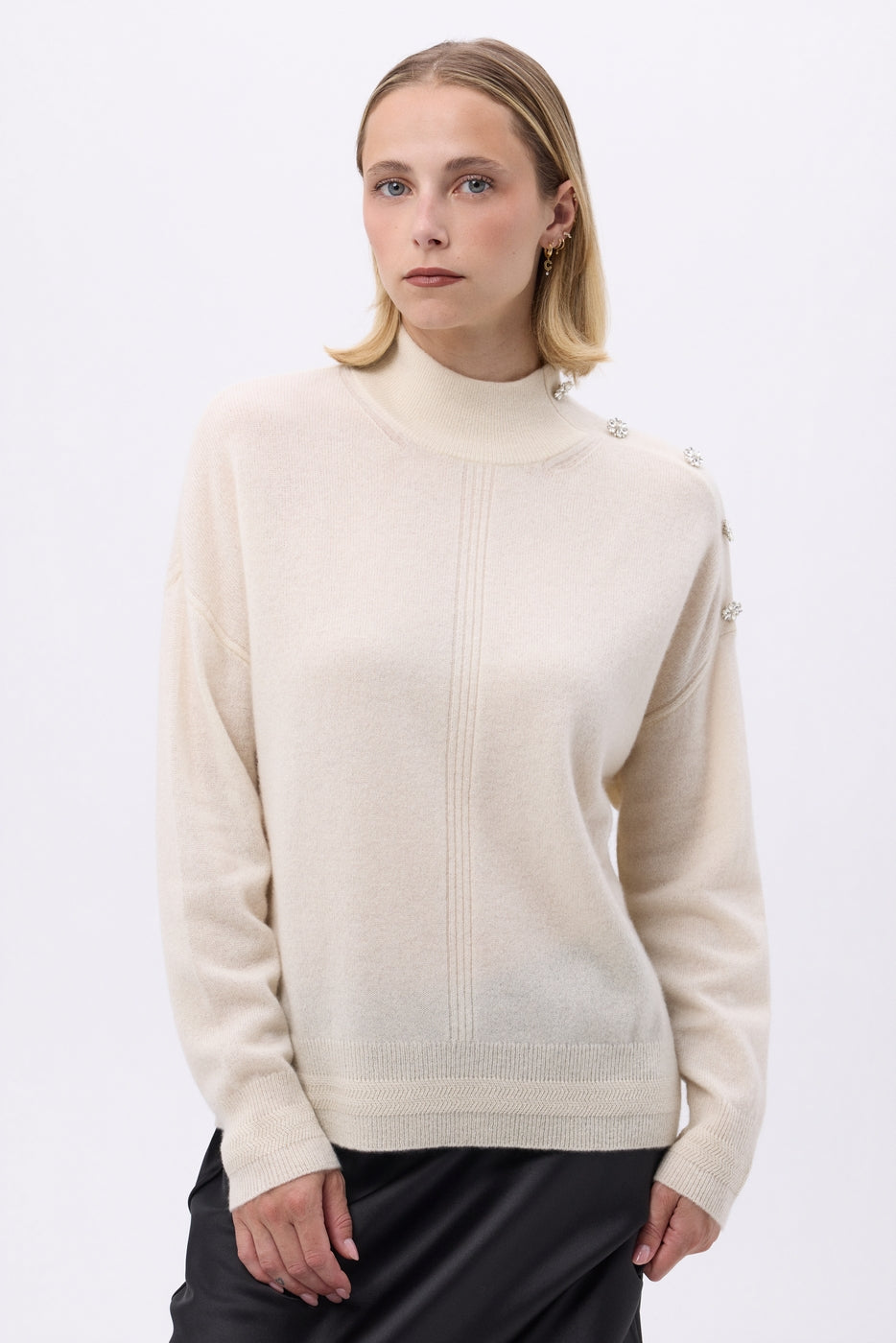 Pull Col Montant A Bijoux Miranda - Blanc - Femme