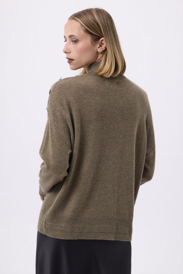 Miranda Embellished High-Neck Jumper - Khaki Green - Women