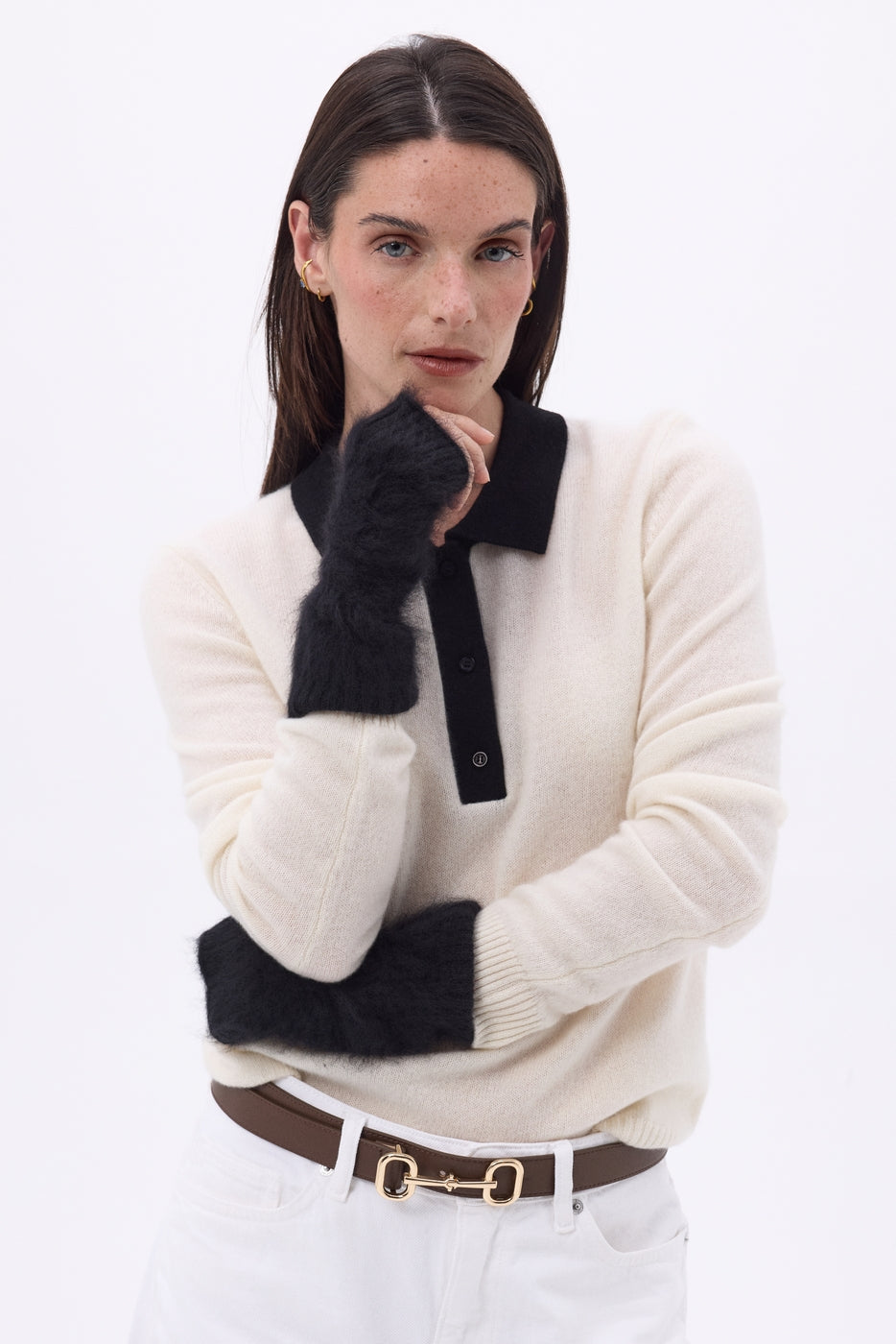 Mira Brushed Cashmere Fingerless Mittens - Black - Unisex