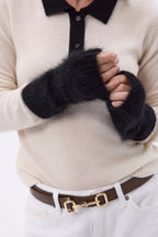 Mira Brushed Cashmere Fingerless Mittens - Black - Unisex