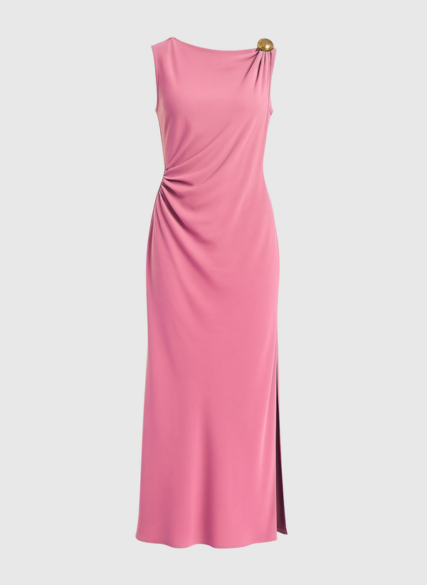 An'ge – Robe Midi Mirka Rose, pink ærmeløs maxikjole med drapering i siden