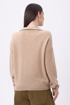 Jersey de cuello alto con cremallera y ribete Miska - Beige crema blanco - Mujer