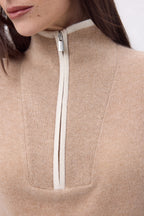 Jersey de cuello alto con cremallera y ribete Miska - Beige crema blanco - Mujer