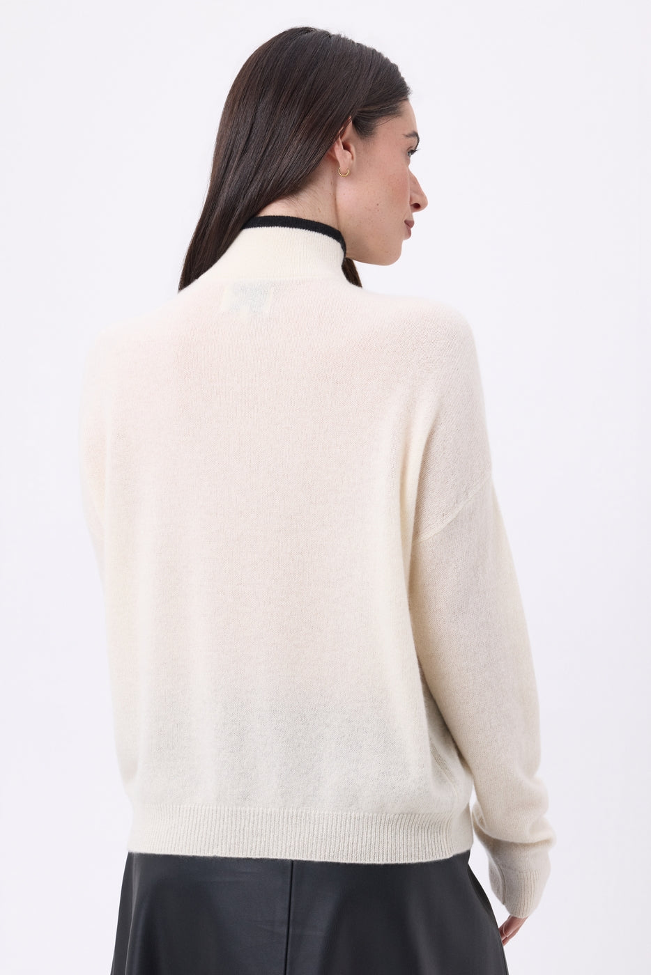 Miska Tipped Zipped High-Collar Jumper - White Black - Women