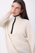 Miska Tipped Zipped High-Collar Jumper - White Black - Women