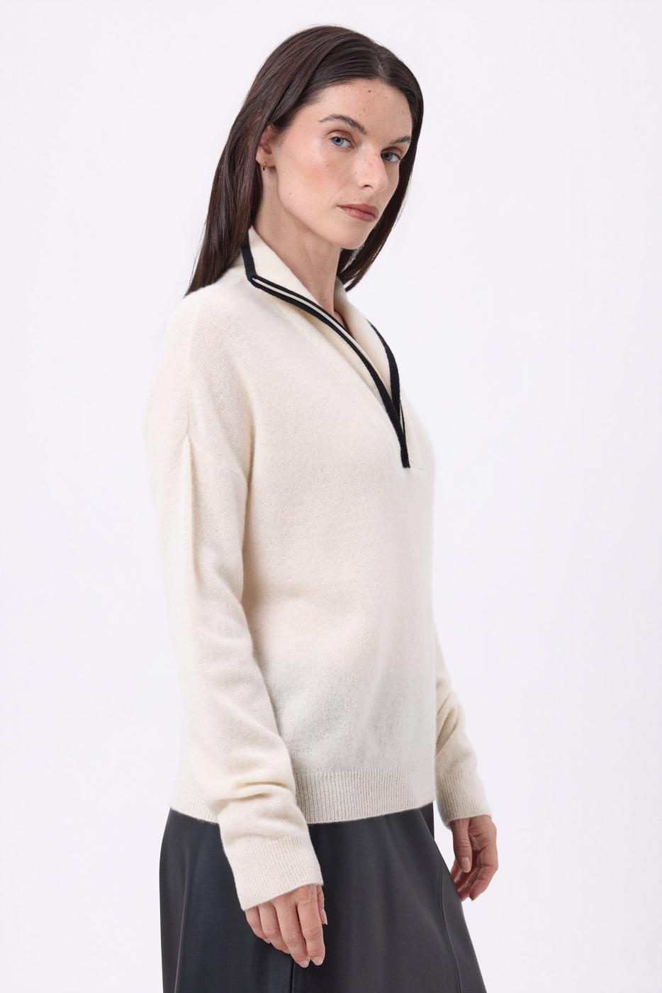 Miska Tipped Zipped High-Collar Jumper - White Black - Women